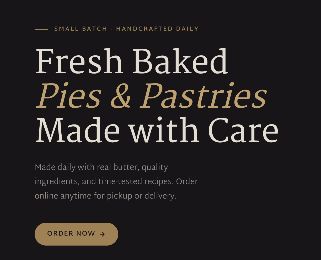 Screenshot of Magpie Bakery's online ordering interface