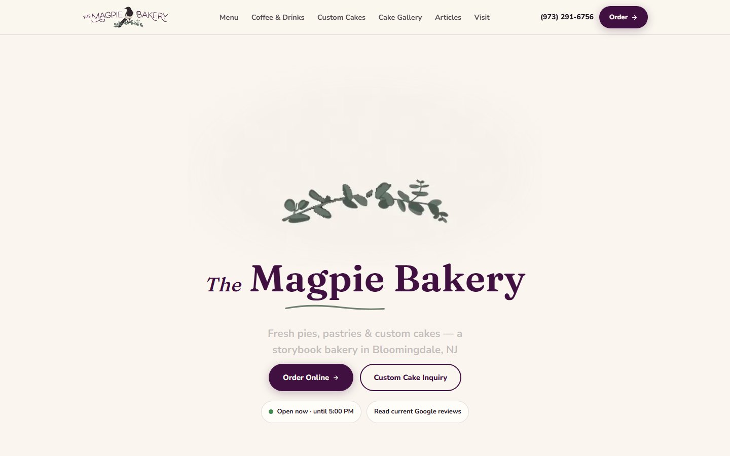 Magpie Bakery public website preview
