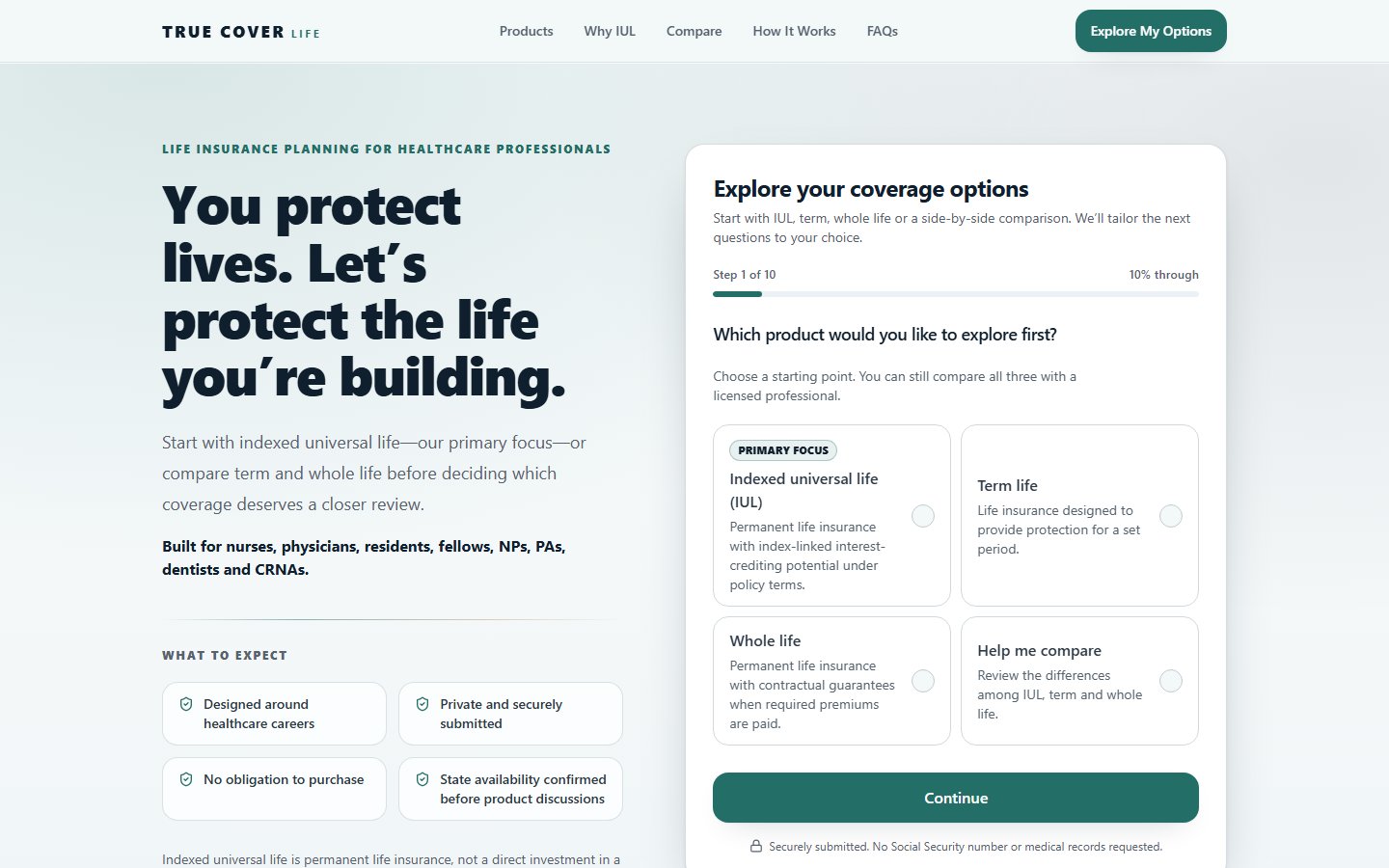 True Cover Life public website preview